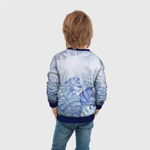 Детский свитшот 3D с принтом Синие листья, вид сзади #2