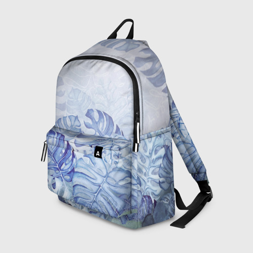 Рюкзак 3D с принтом Синие листья, вид спереди #2