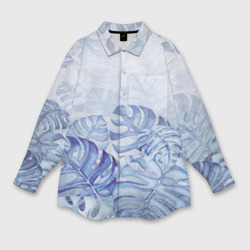 Мужская рубашка oversize 3D Синие листья