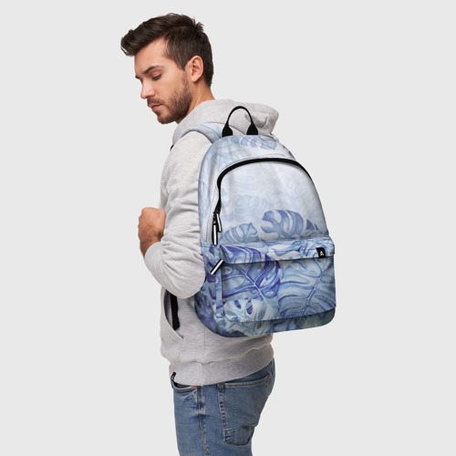 Рюкзак 3D с принтом Синие листья, фото на моделе #1
