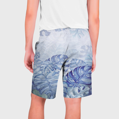 Мужские шорты 3D с принтом Синие листья, вид сзади #1