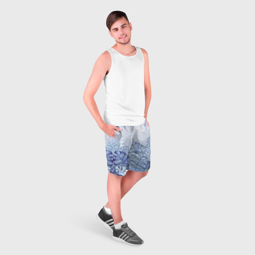 Мужские шорты 3D с принтом Синие листья, фото на моделе #1