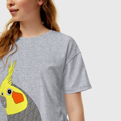Женская футболка хлопок Oversize Попугай корелла портрет, цвет меланж - фото 3