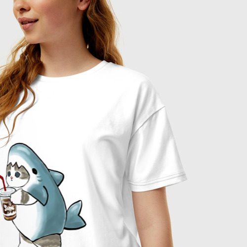 Женская футболка хлопок Oversize Котоакула, цвет белый - фото 3