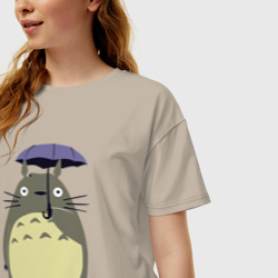 Женская футболка хлопок Oversize Тоторо под зонтом - фото 2