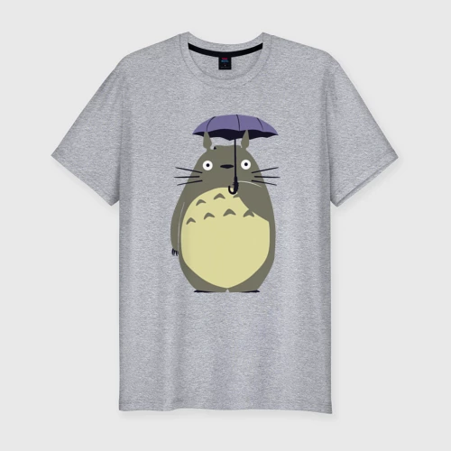 Мужская футболка хлопок Slim с принтом Тоторо под зонтом, вид спереди #2