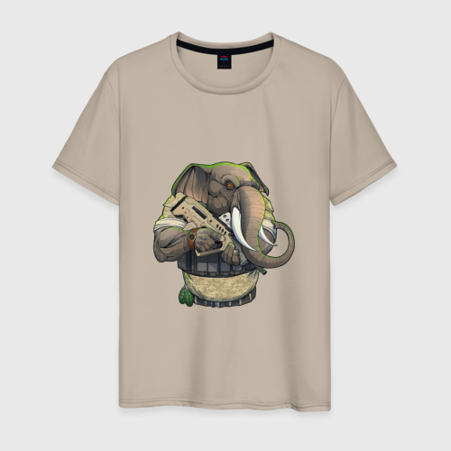 Мужская футболка хлопок Слон-военный, цвет миндальный