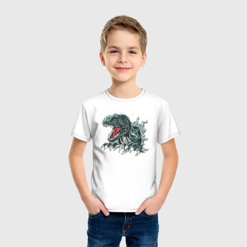 Детская футболка хлопок Динозавр, цвет белый - фото 3