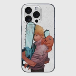 Чехол для iPhone 16 Pro Max силиконовый с защитой камеры Дэндзи, Почита и бензопила