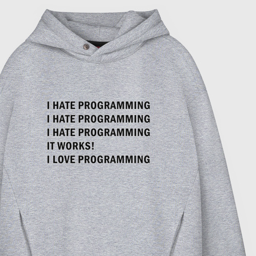 Мужское худи Oversize хлопок I Love Programming, цвет меланж - фото 4
