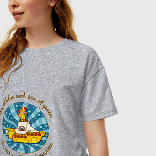 Женская футболка хлопок Oversize с принтом Yellow Submarine The Beatles, фото на моделе #1
