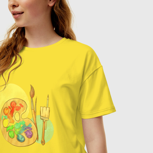 Женская футболка хлопок Oversize Краски, цвет желтый - фото 3