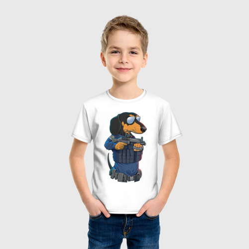 Детская футболка хлопок Опасная такса, цвет белый - фото 3
