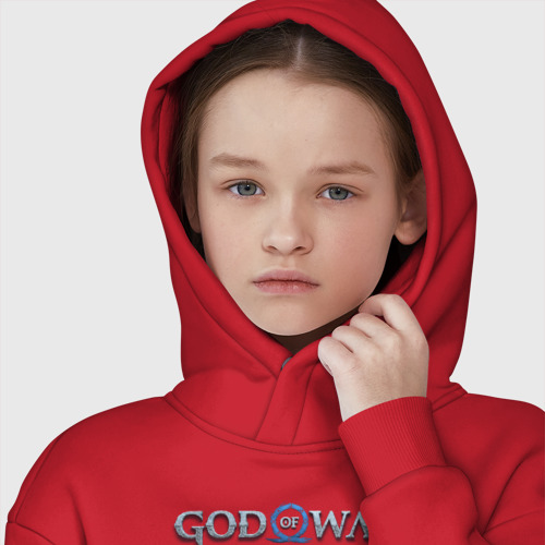 Детское худи Oversize хлопок God of War Ragnarok лого, цвет красный - фото 6
