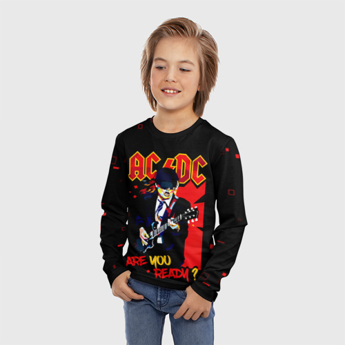 Детский лонгслив 3D с принтом ARE YOU REDY? AC/DC, фото на моделе #1