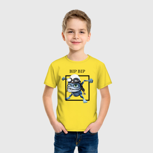 Детская футболка хлопок Crazy frog, цвет желтый - фото 3