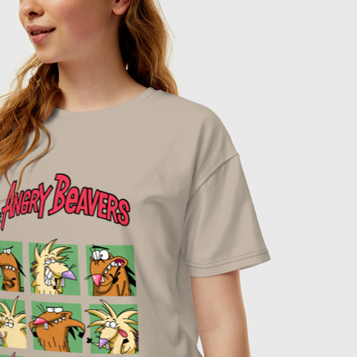 Женская футболка хлопок Oversize The Angry Beavers братья-близнецы, цвет миндальный - фото 3