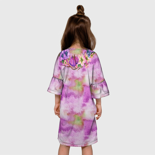 Детское платье 3D с принтом Инжир и цветы Акварель, вид сзади #2