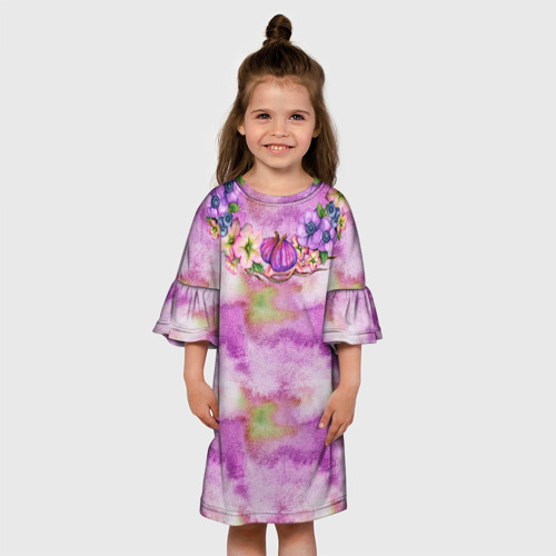 Детское платье 3D с принтом Инжир и цветы Акварель, вид сбоку #3
