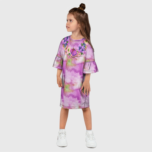 Детское платье 3D с принтом Инжир и цветы Акварель, фото на моделе #1