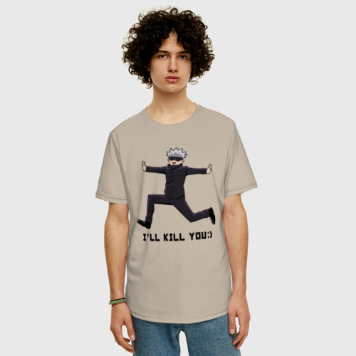 Мужская футболка хлопок Oversize Околдованный Годжо, цвет миндальный - фото 3