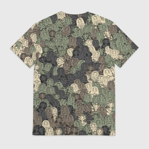 Мужская футболка 3D с принтом Камуфляж из матрёшек, вид сзади #1