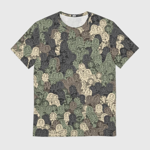 Мужская футболка 3D с принтом Камуфляж из матрёшек, вид спереди #2