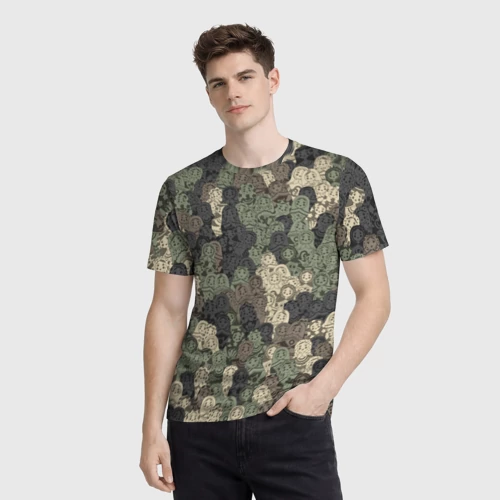 Мужская футболка 3D с принтом Камуфляж из матрёшек, фото на моделе #1