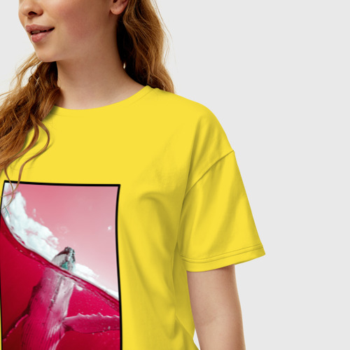 Женская футболка хлопок Oversize Кит, цвет желтый - фото 3