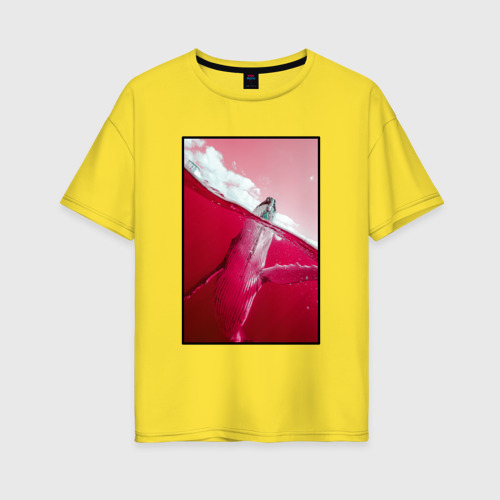 Женская футболка хлопок Oversize Кит, цвет желтый