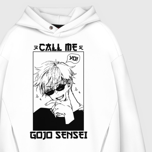 Мужское худи Oversize хлопок Call me Gojo sensei, цвет белый - фото 4