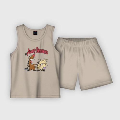 Детская пижама с шортами хлопок Крутые Бобры - Даг и Норберт , цвет миндальный