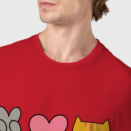 Мужская футболка хлопок Peace love cats, цвет красный - фото 6