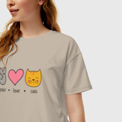 Женская футболка хлопок Oversize Peace love cats - фото 2