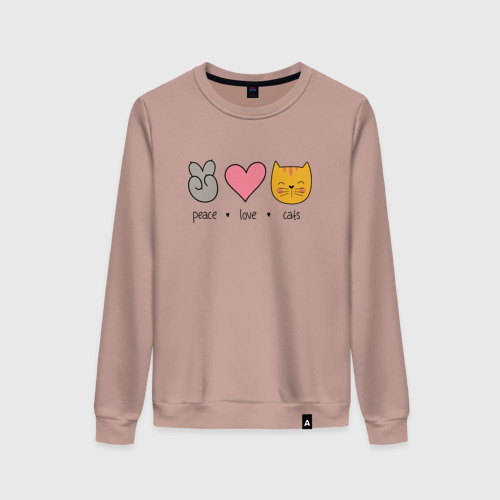 Женский свитшот хлопок Peace love cats, цвет пыльно-розовый