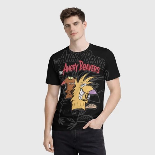 Мужская футболка 3D с принтом Крутые Бобры Даг и Норберт, фото на моделе #1