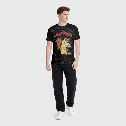 Мужская футболка 3D с принтом Крутые Бобры Даг и Норберт, вид сбоку #3