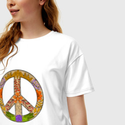 Женская футболка хлопок Oversize Peace and flowers - фото 2