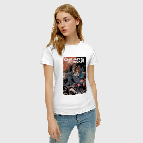 Женская футболка хлопок СОЛДАТ | GEARS OF WAR (Z), цвет белый - фото 3