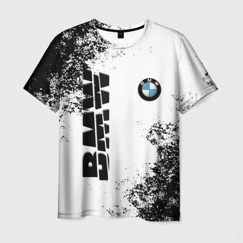 Мужская футболка с принтом BMW БМВ разрезанное лого, вид спереди №1