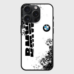 Чехол силиконовый для Apple iPhone 15 Pro матовый BMW БМВ разрезанное лого