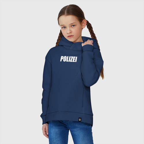 Детское худи Oversize хлопок Polizei Полиция Надпись Белая, цвет темно-синий - фото 3