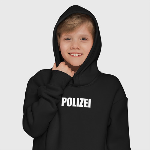 Детское худи Oversize хлопок Polizei Полиция Надпись Белая, цвет черный - фото 12