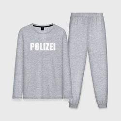 Мужская пижама с лонгсливом хлопок Polizei Полиция Надпись Белая