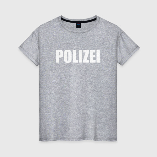 Женская футболка хлопок Polizei Полиция Надпись Белая, цвет меланж
