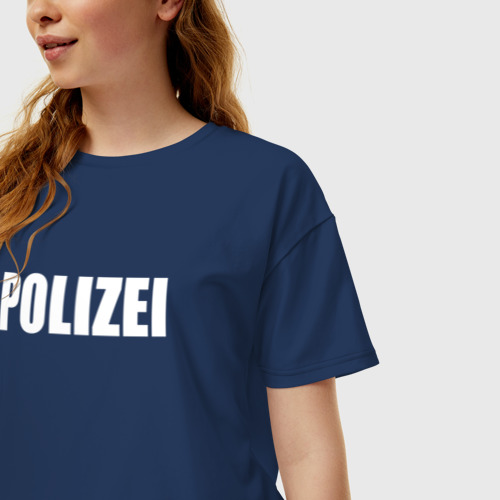 Женская футболка хлопок Oversize Polizei Полиция Надпись Белая, цвет темно-синий - фото 3