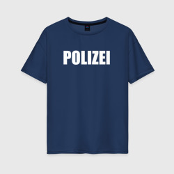 Женская футболка хлопок Oversize Polizei Полиция Надпись Белая