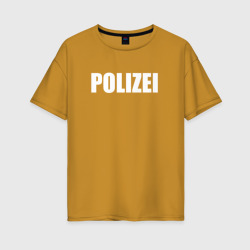 Женская футболка хлопок Oversize Polizei Полиция Надпись Белая