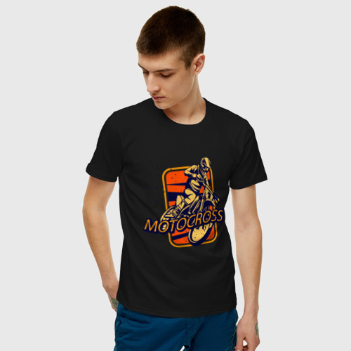Мужская футболка хлопок Мотокросс в деле, цвет черный - фото 3