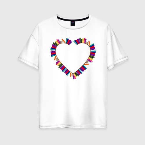 Женская футболка из хлопка оверсайз с принтом Сердце из книг, вид спереди №1